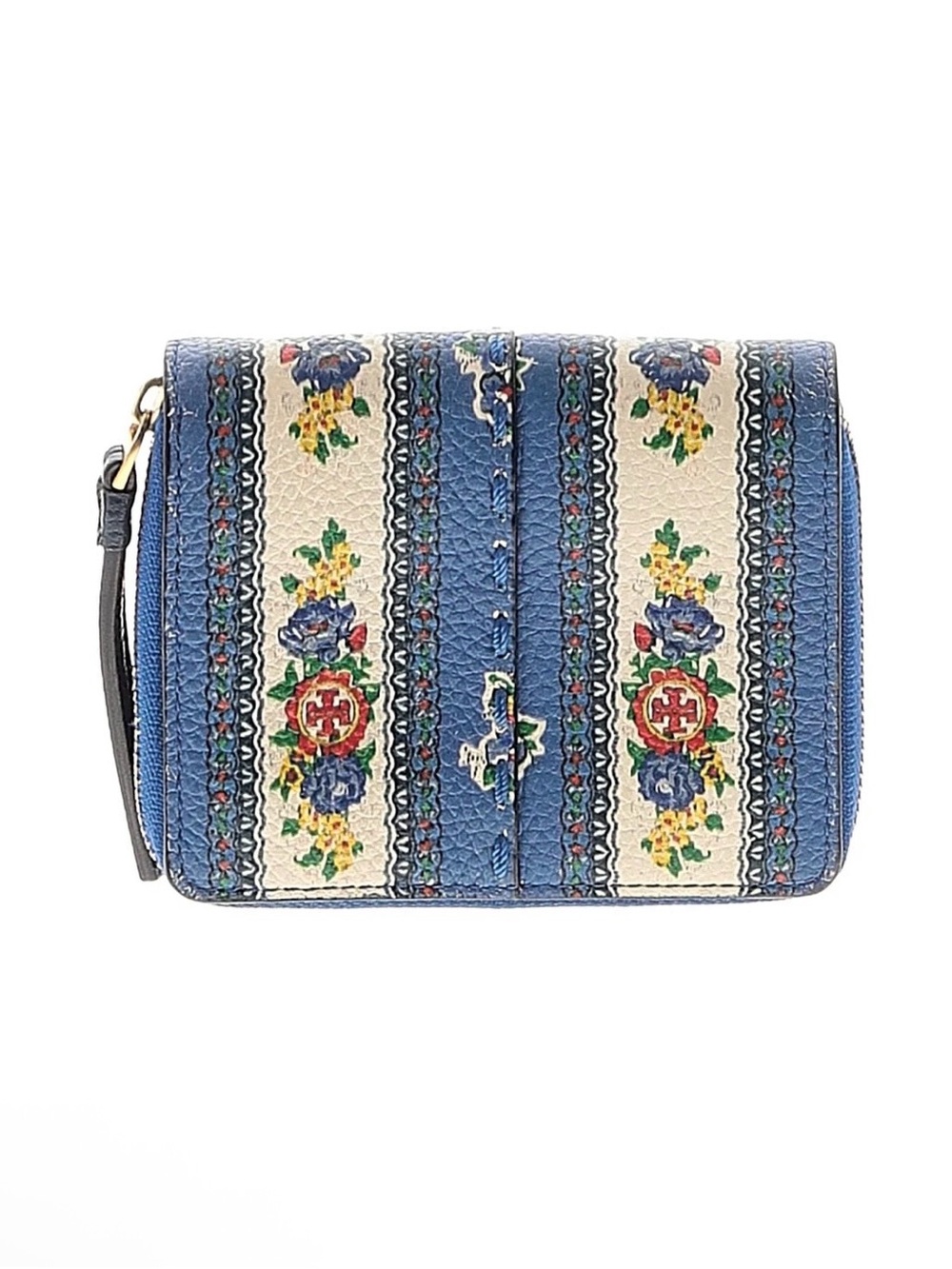 Tory Burch McGraw floral bi-fold wallet in blue tea rose border - Picture 2 of 7